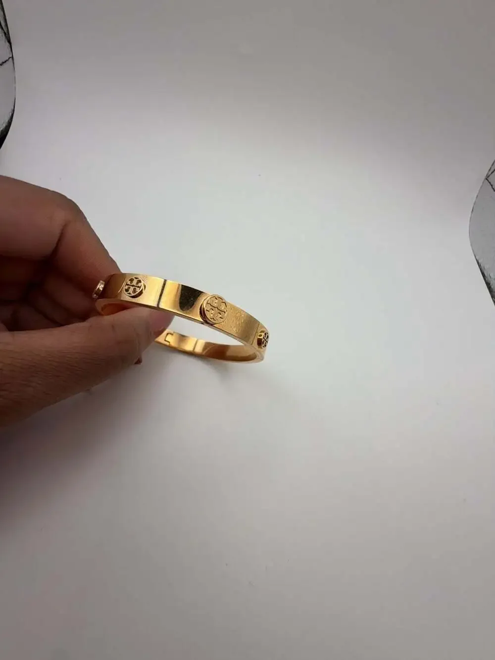 Tory Burch Miller Stud Hinge Bangle Bracelet in Gold
